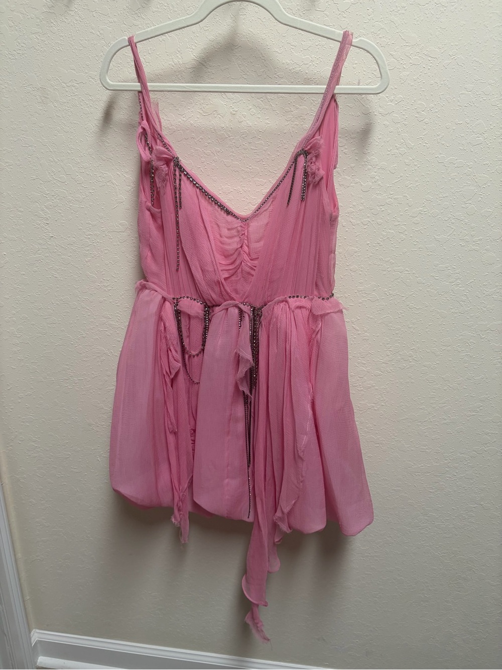 LoveShackFancy Pink Ruffled Bubble-Hem Mini Dress - Picture 3 of 4